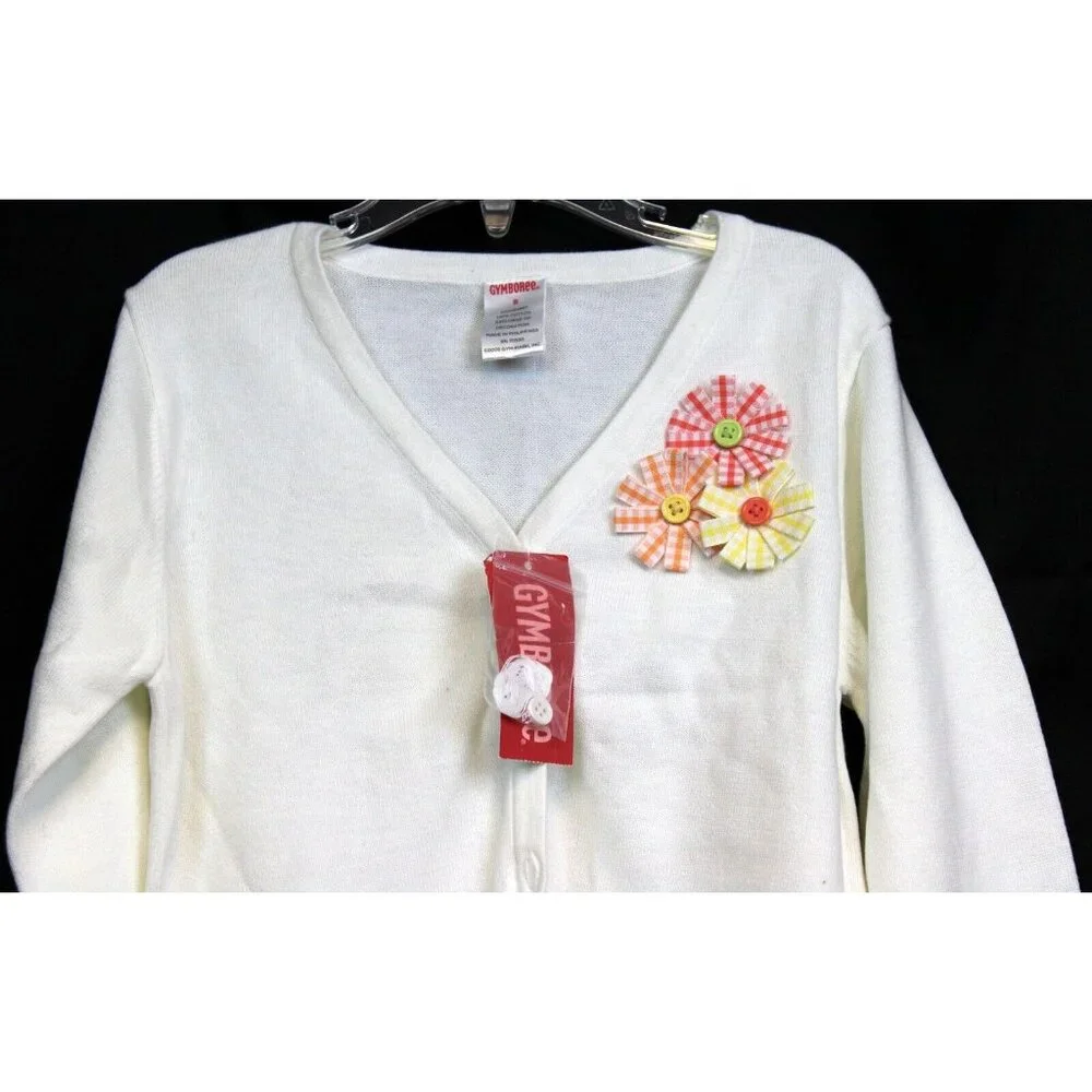 2006 Gymboree Freshly Picked Cardigan Sweater Ribbon Flowers White Spring sz 8